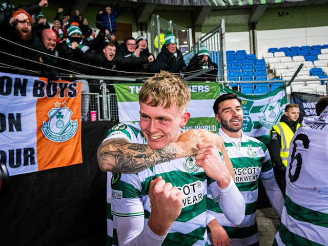 Shamrock Rovers celebrate Michael Noonan's goal on February 13, 2025 Shamrock Rovers celebrate Michael Noonan's goal on February 13, 2025