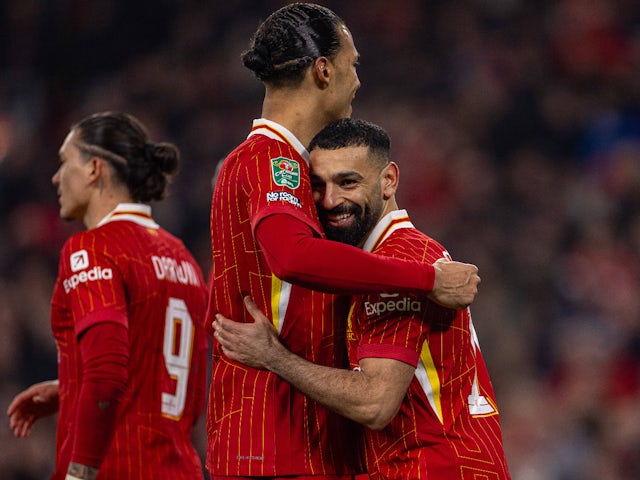 Liverpool's Mohamed Salah celebrates his goal with Virgil van Dijk on February 6, 2025 Liverpool's Mohamed Salah celebrates his goal with Virgil van Dijk on February 6, 2025