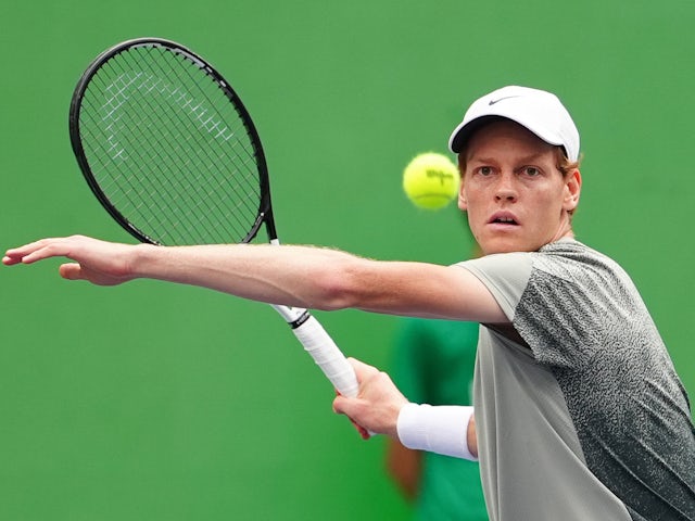 Jannik Sinner in action at the Shanghai Masters on October 10, 2024