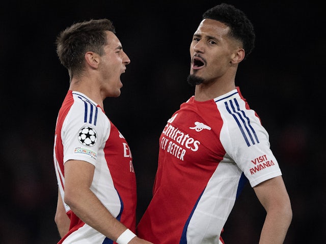 Arsenal's Jakub Kiwior and William Saliba pictured on April 8, 2025 Arsenal's Jakub Kiwior and William Saliba pictured on April 8, 2025