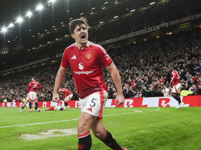 Manchester United's Harry Maguire scores against Lyon on April 17, 2025 Manchester United's Harry Maguire scores against Lyon on April 17, 2025