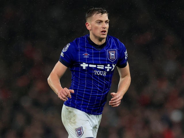Liam Delap of Ipswich Town during his side's Premier League match against Manchester United, on February 26, 2025