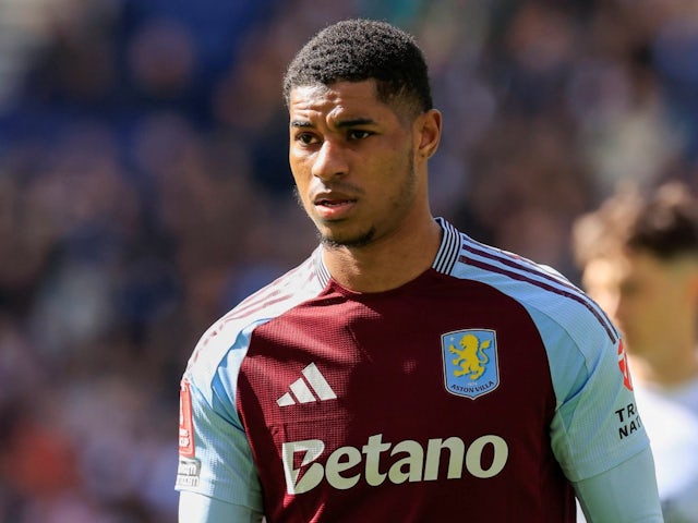 Aston Villa forward Marcus Rashford during his side's FA Cup match against Preston North End, on March 30, 2025